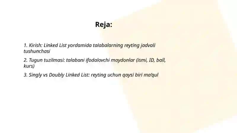 Linked List yordamida talabalarning reyting jadvalini yuritish 2
