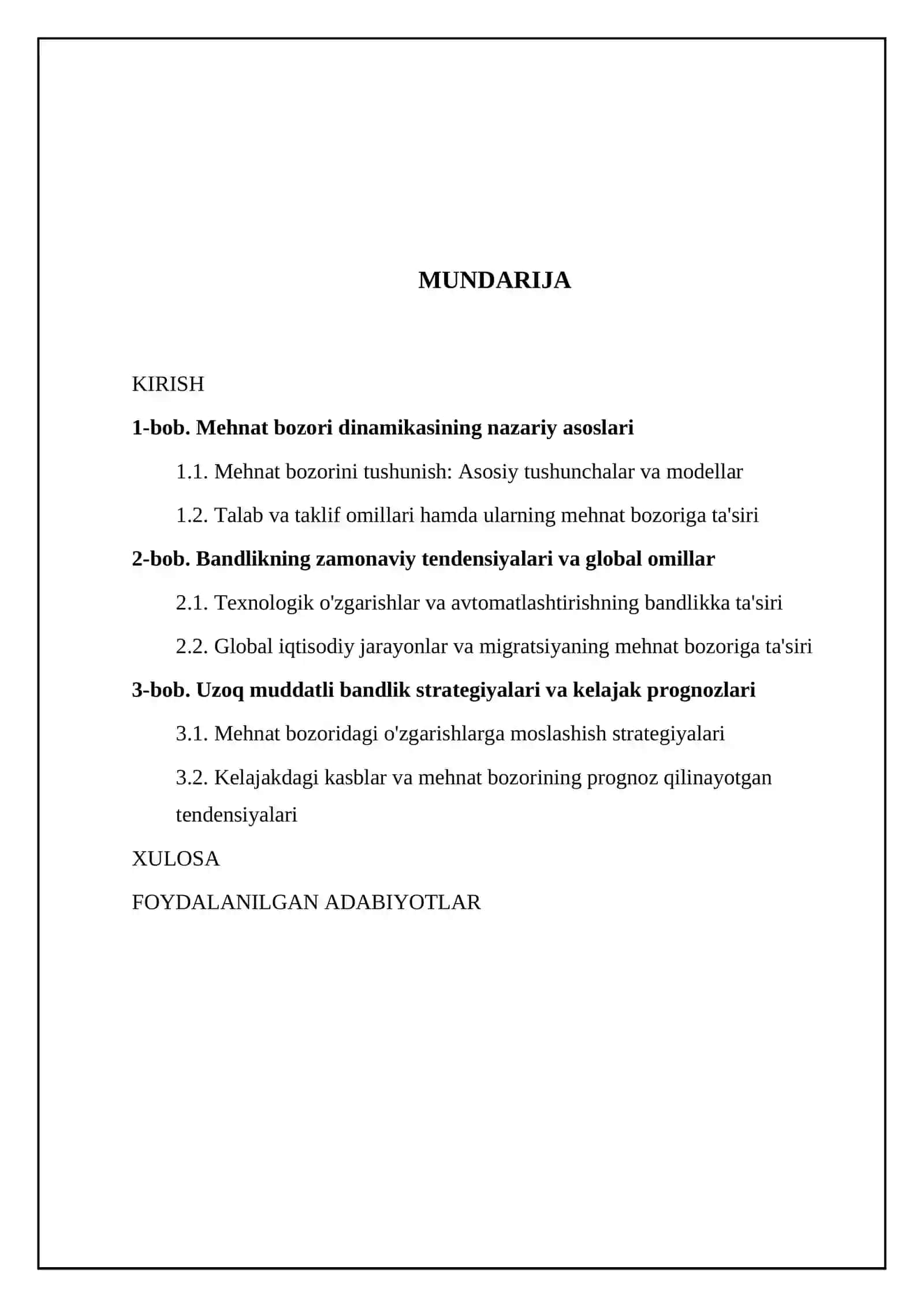 Mehnat bozori dinamikasi va bandlikning uzoq muddatli tendensiyasi 2