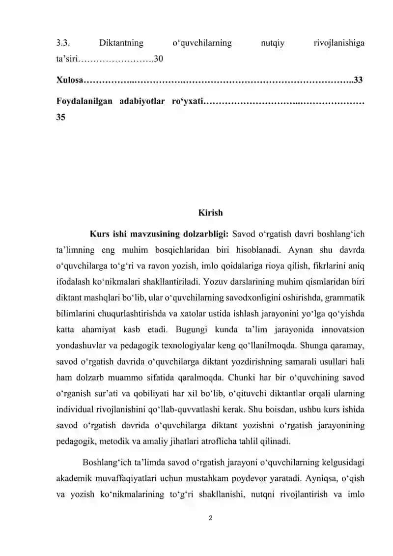 Savod o‘rgatish davri yozuv darslarida o‘tkaziladigan diktantlar 2