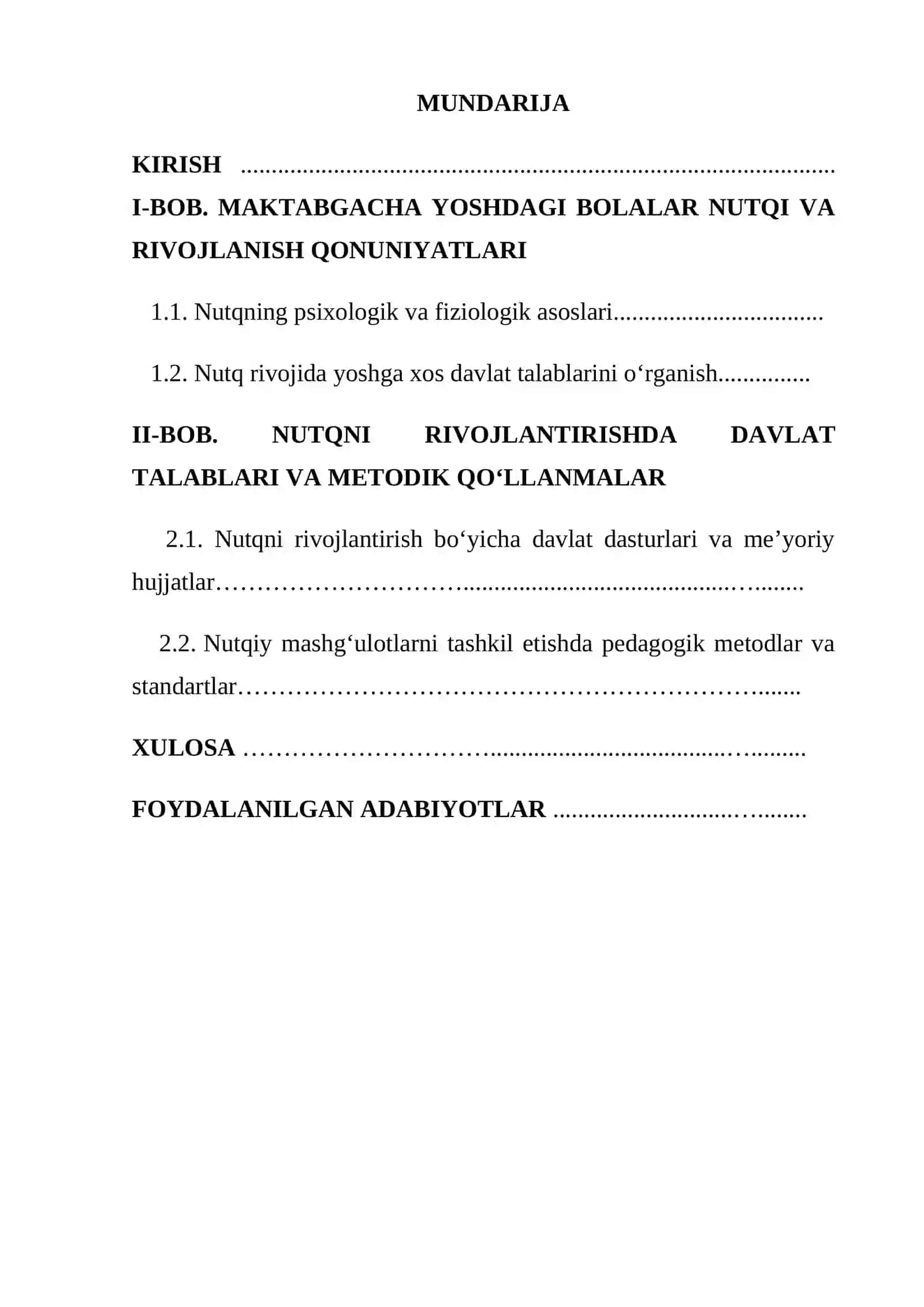 MAKTABGACHA YOSHDAGI BOLALAR NUTQIGA QO’YILGAN DAVLAT TALABLARINI O’RGANISH 2