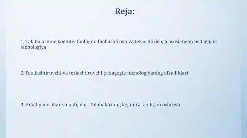 O'quvchilar bilish faoliyati ni faollashtirish va jadal asosida pedagogik texnologiya 2