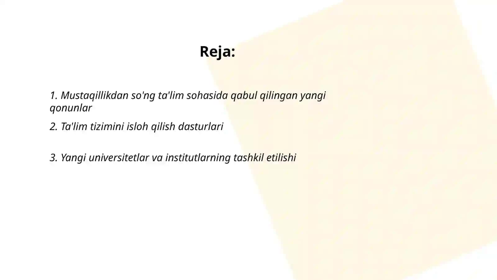 Oʻzbekiston Respublikasida ta'lim sohasida amalga oshirilgan oʻzgarishlar 2