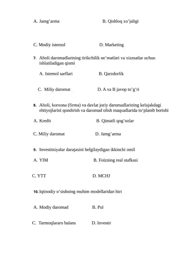 IQTISODIYOT NAZARYASI TEST 2
