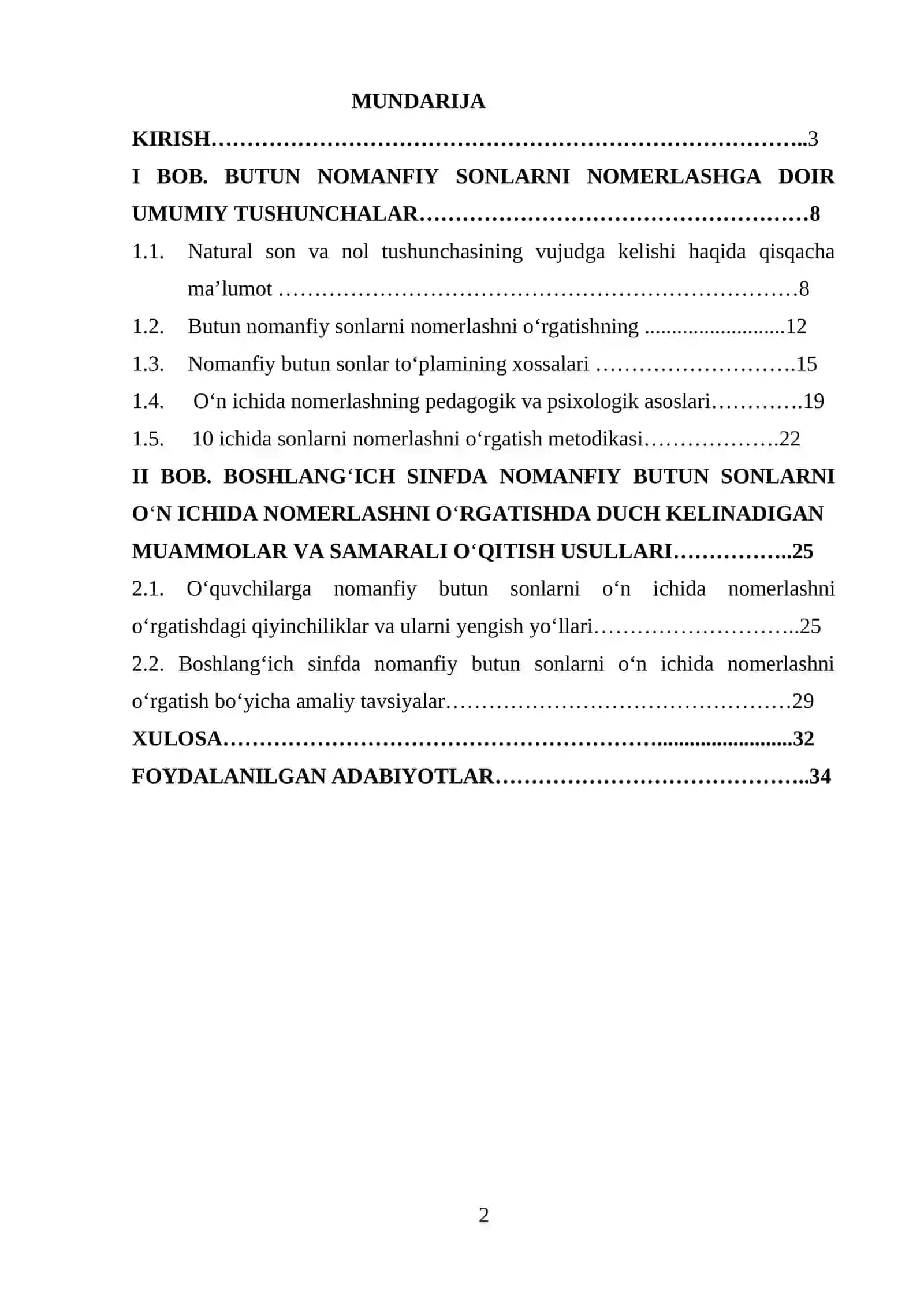 Boshlangʻich sinflarda nomanfiy butun sonlarni nomerlashga oʻrgatish metodikasining umumiy masalalari 2
