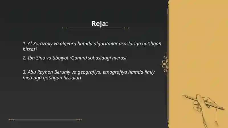 Markaziy Osiyo allomalarining dunyo sivilizatsiyasiga qoʻshgan hissalari S19-24 2