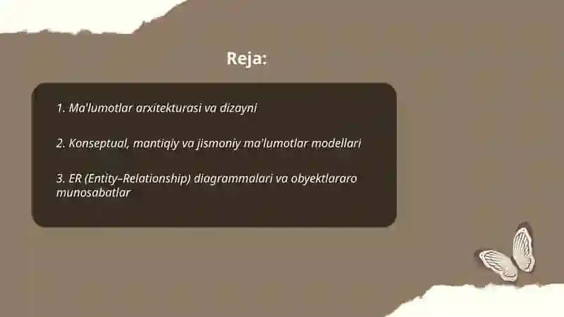 Ma'lumotlar arxitekturasi va dizayni 2
