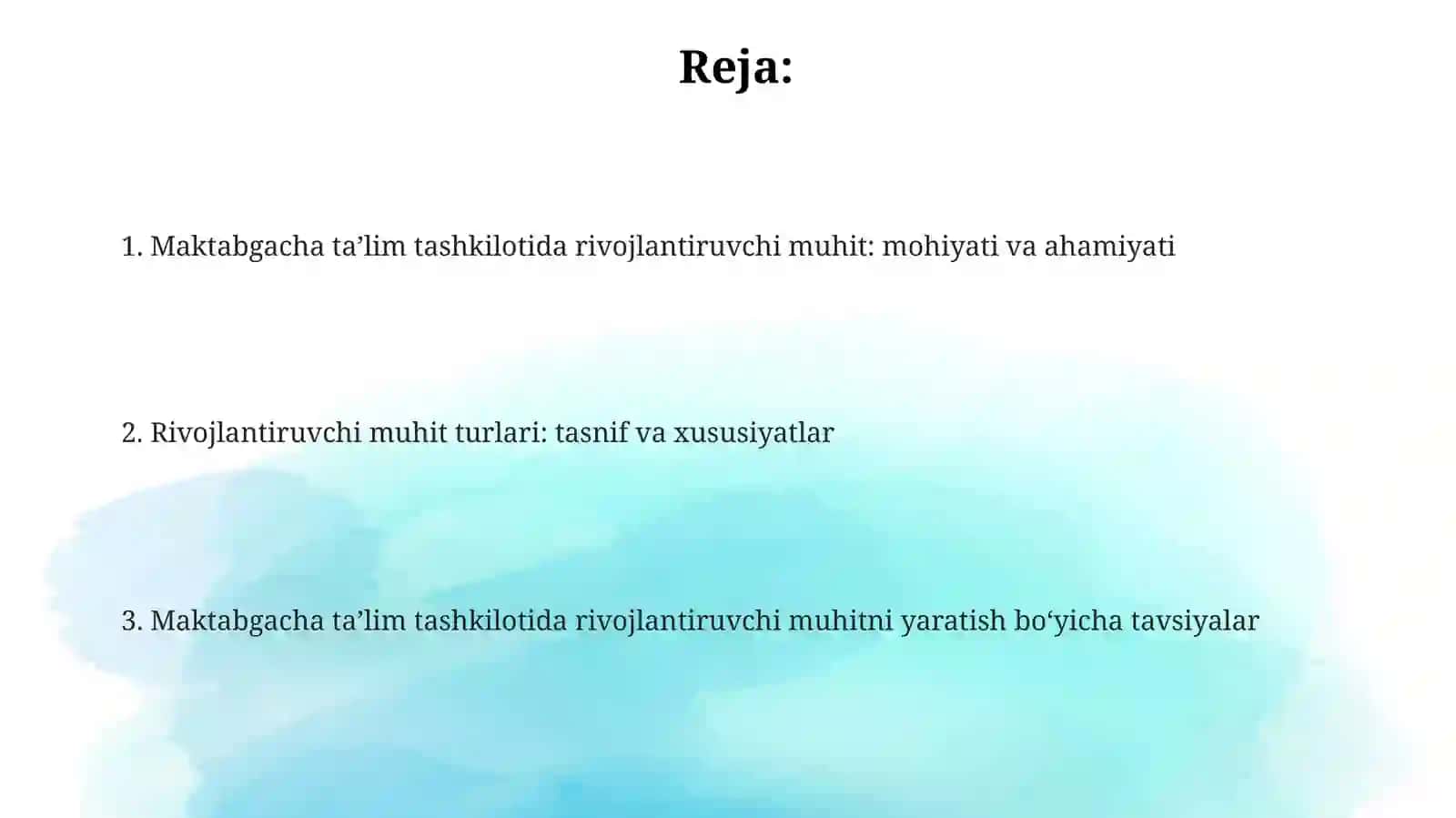 Maktabgacha talim tashkilotida rivojlantiruvchi muhit va uning turlari 2