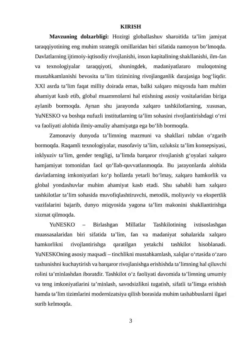 YUNESKO VA BOSHQA XALQARO TASHKILOTLARNING TA’LIM SOHASINI RIVOJLANTIRISHDAGI FAOLIYATI 2