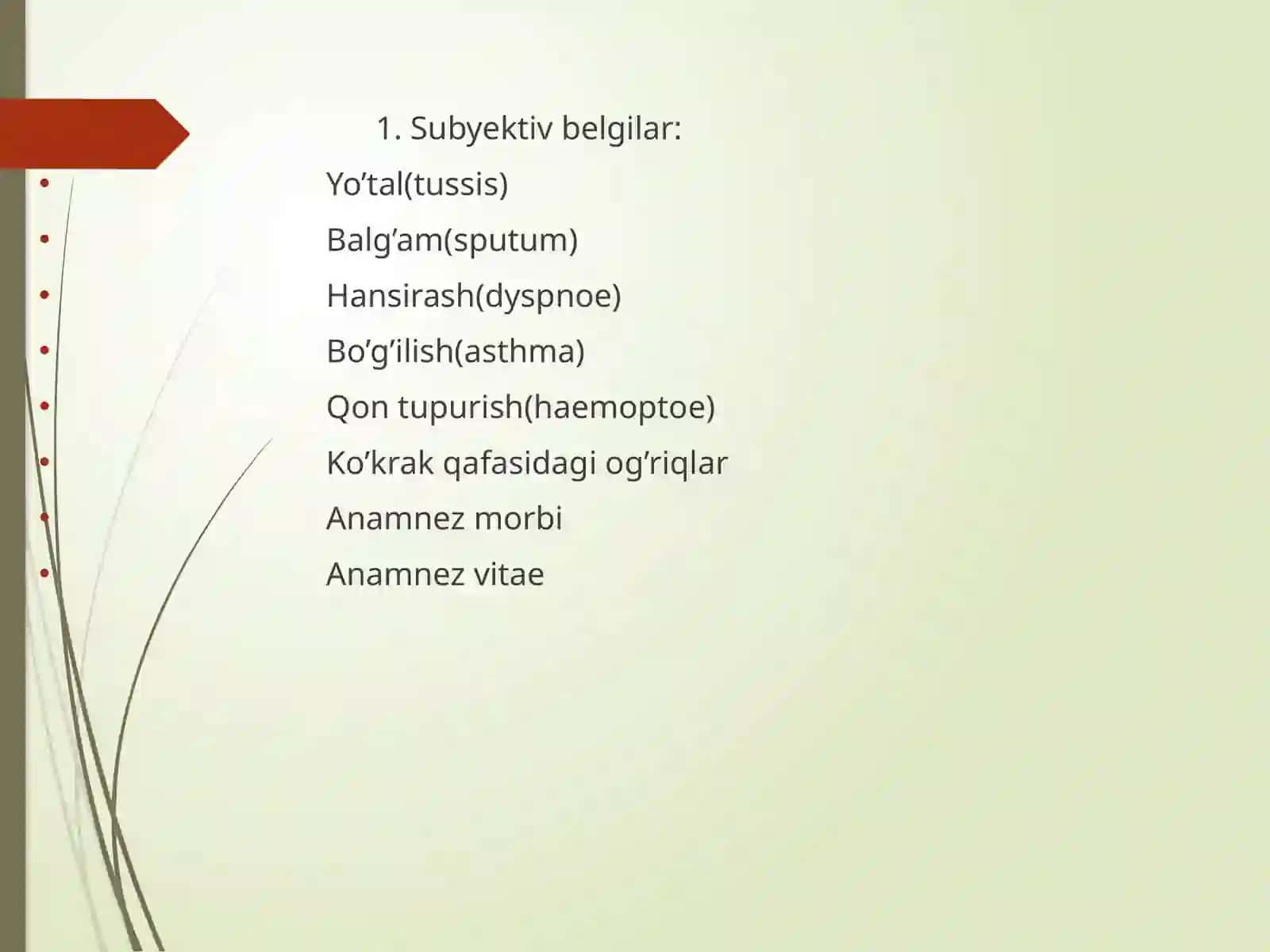 Nafas tizimi a'zolarini klinik va fizikal tekshirish usullari 2