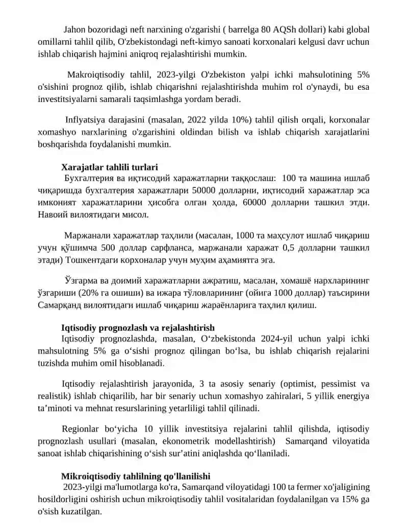 Iqtisodiy taxlil turlari va uning ishlab chiqarishni boshqarishdagi roli 2