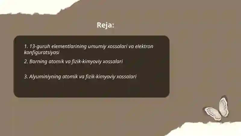 13-guruh elementlari. Bor va alyuminiy ularning birikmalari va xossalari 2