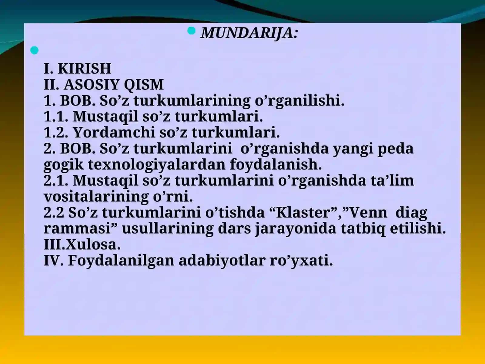 So’z turkumlarini o’rganishda yangi pedagogik texnologiyalardan foydalanish 2