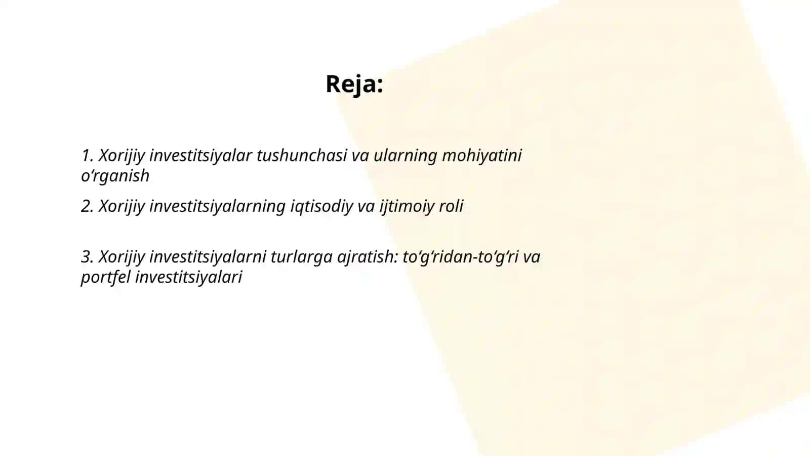 Xorijiy investitsiyalarning mohiyati va shakllari 2