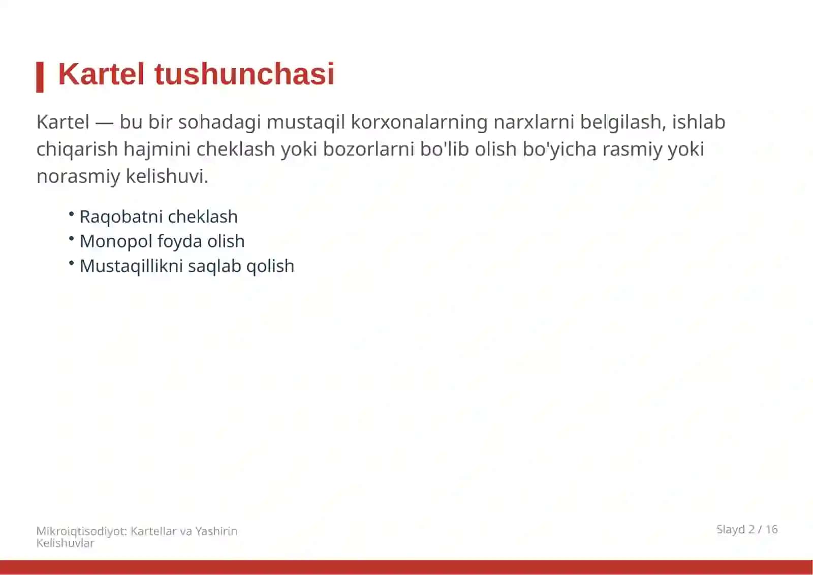 KARTELLAR VAYASHIRIN KELISHUVLAR IQTISODIYOTI 2