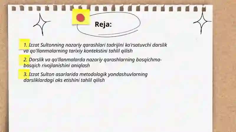 Izzat Sultonning nazariy qarashlari tadrijini ko'rsatuvchi darslik va qullanmalarini tahlil qilish 2