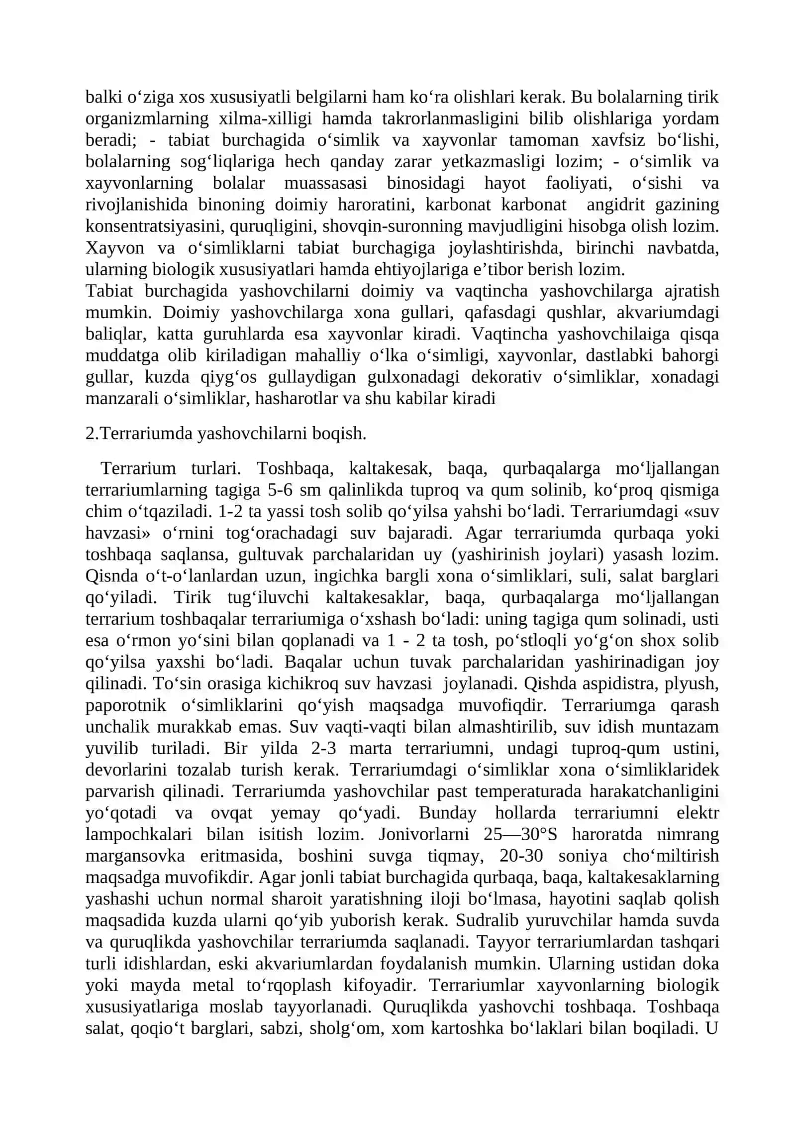 MTTda tabiat burchagida terrariumlarni tashkil etish va unda yashovchi hayvonlarni parvarish qilish 2