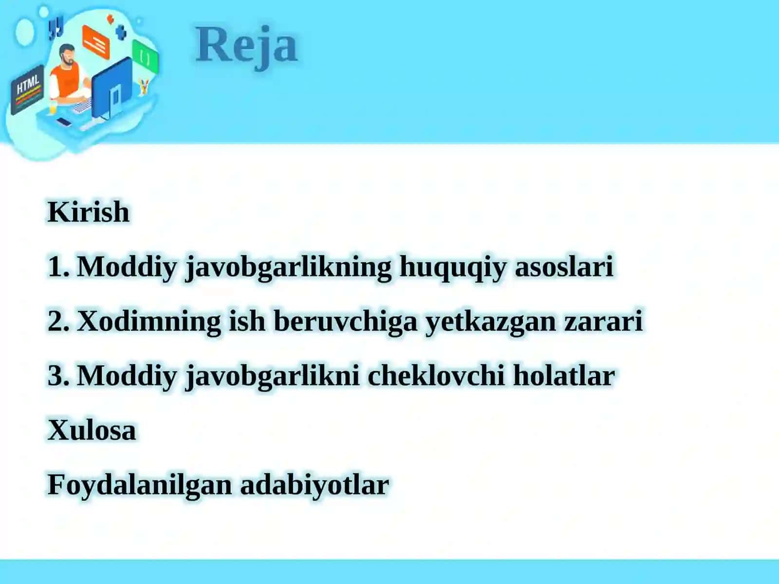 Xodimning ishberuvchiga Yetkazilgan zararlar uchun moddiy javobgarligi 2