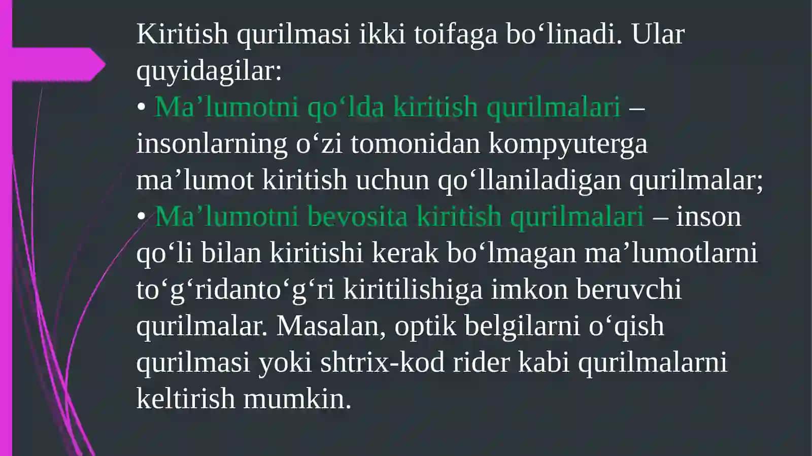 Kiritish qurilmalari va ularning qoʻllanilishi 2