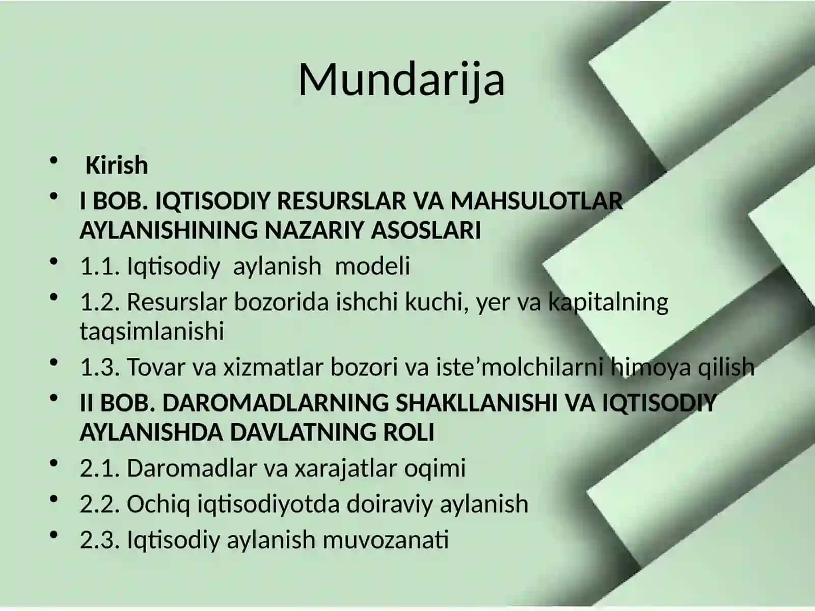 RESURSLAR, TOVARLAR VA XIZMATLAR HAMDA DAROMADLARNING DOIRAVIY AYLANISHI 2