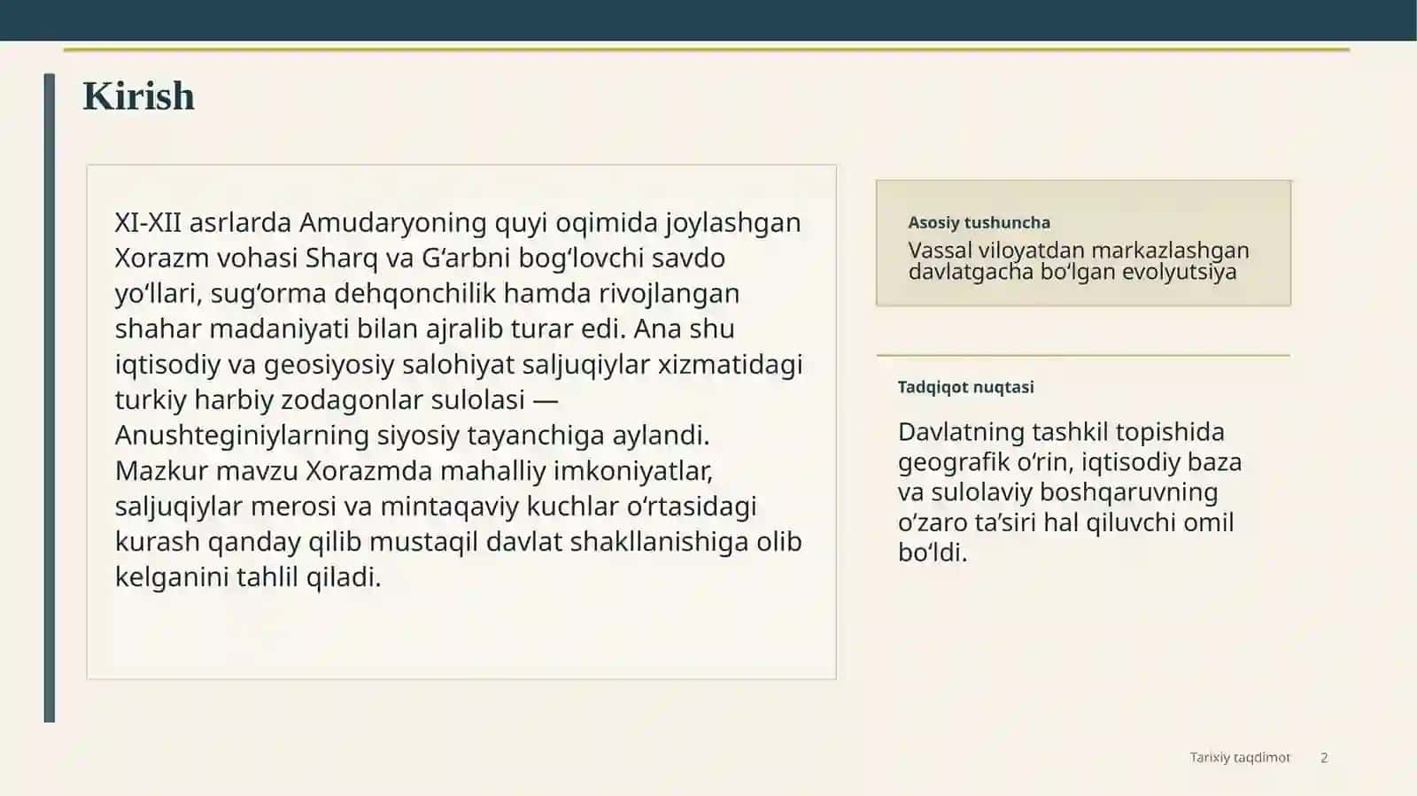 Xorazmshoh Anushteginiylar davlatining tashkil topishi 2