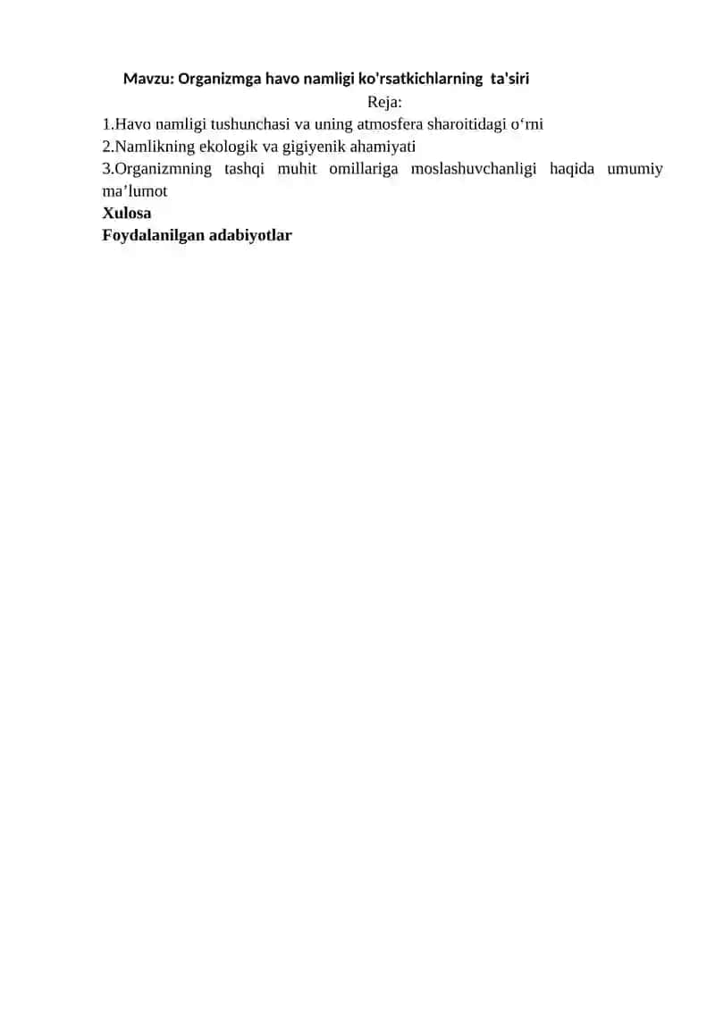 Organizmga havo namligi ko'rsatkichlarning ta'siri 2