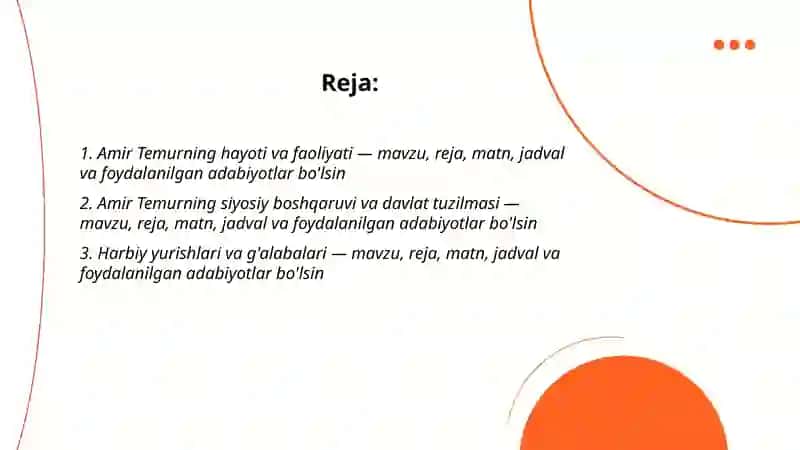 Amir Temur buyuk davlat arbobi mavzusida slayd yarat 2