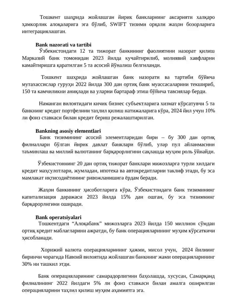 Bank tizimi: mazmuni turlari va elementlari 2