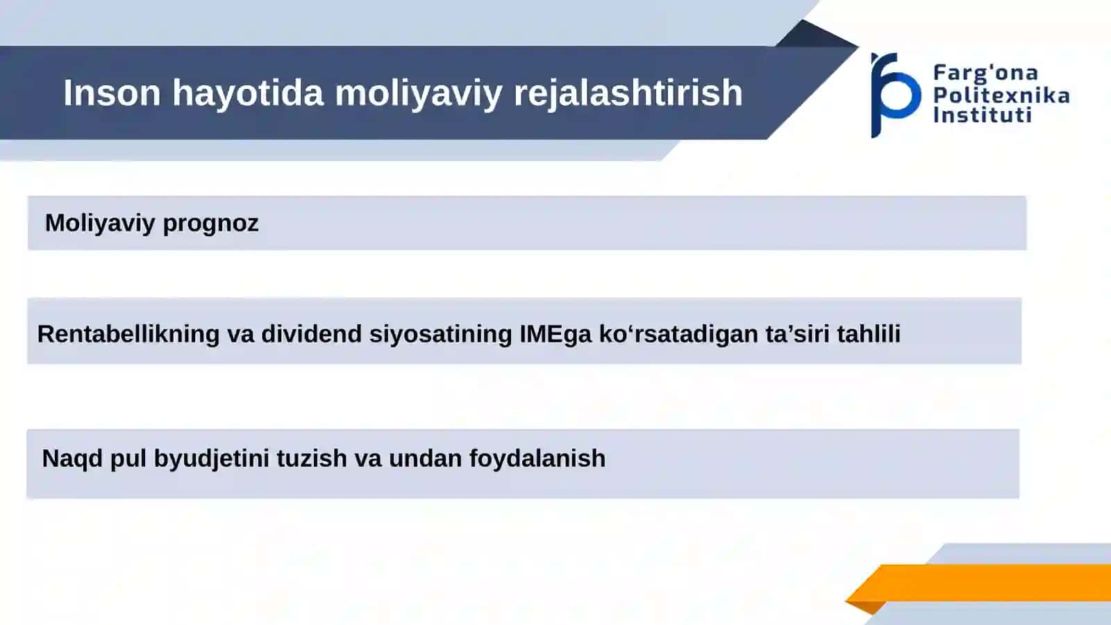 Inson hayotida moliyaviy rejalashtirish 2