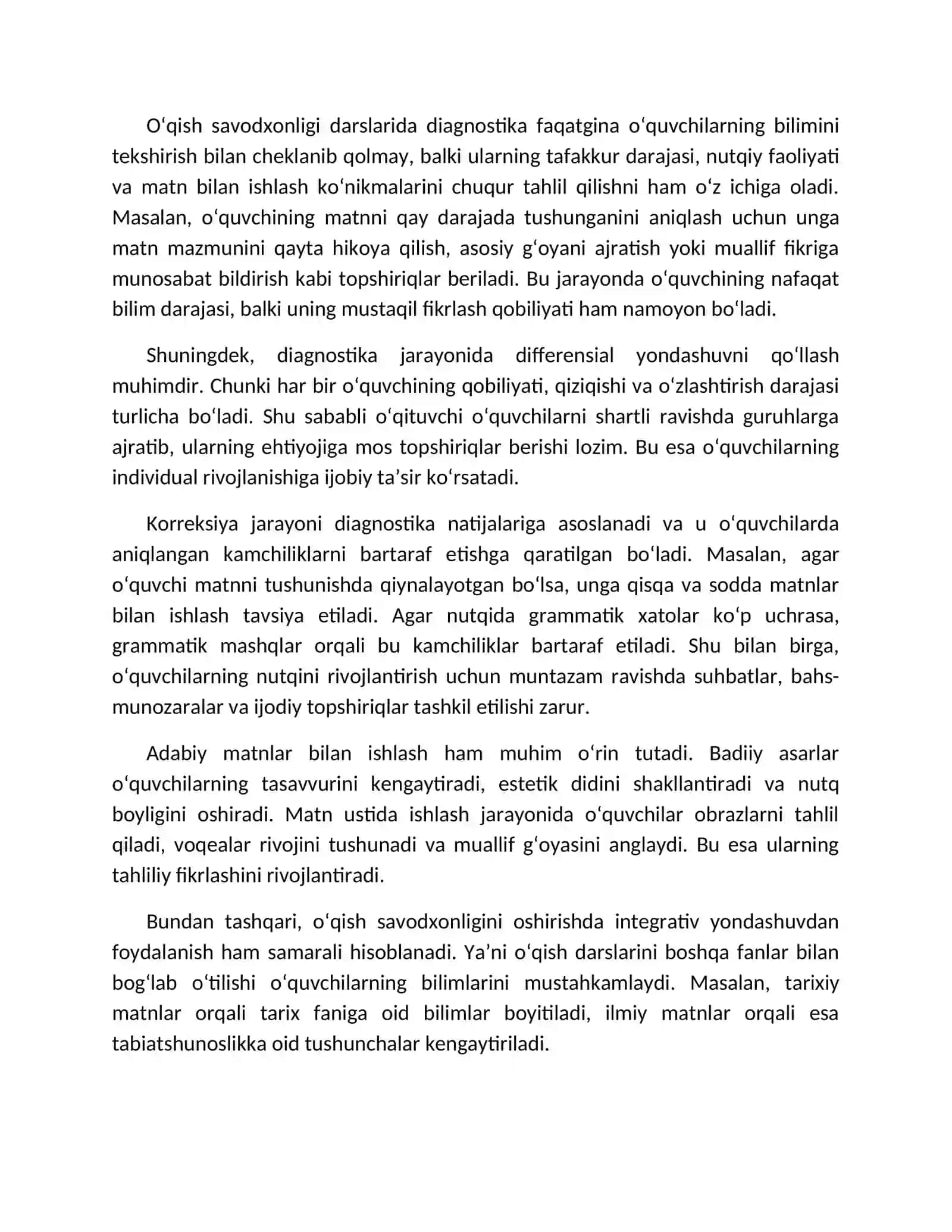 O‘qish savodxonligi darslarida o‘quvchilarning adabiy-nutqiy kompetensiyalarini diagnostika va korreksiya qilishning usullari 2