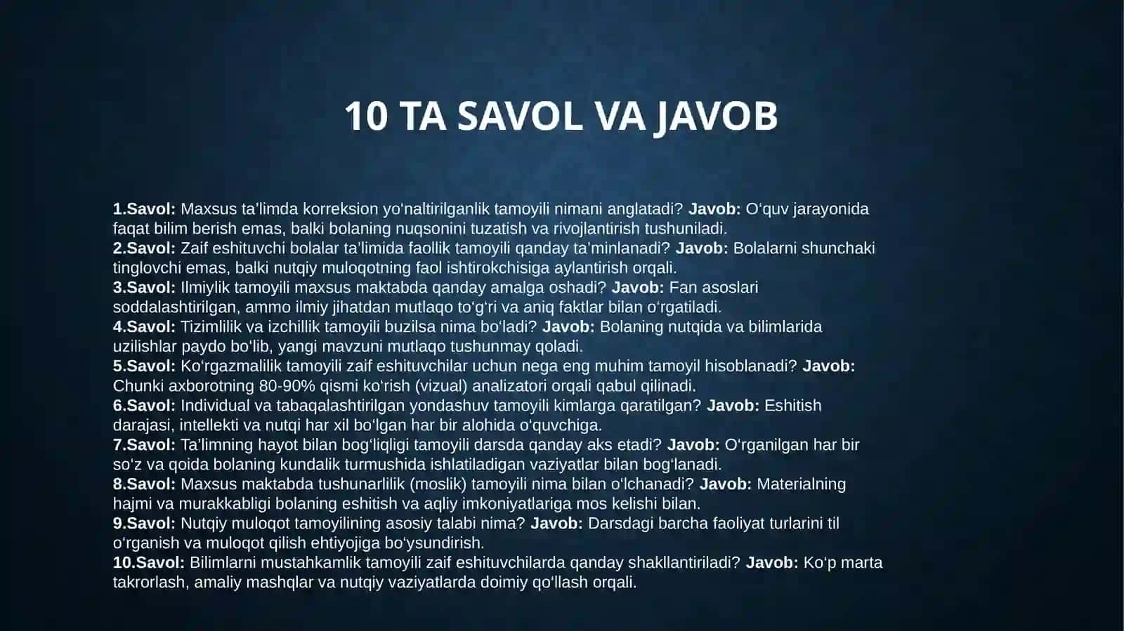 Zaifeshituvchi bolalar maktabida ta'lim tamoyillarini amalga oshirilishi 2