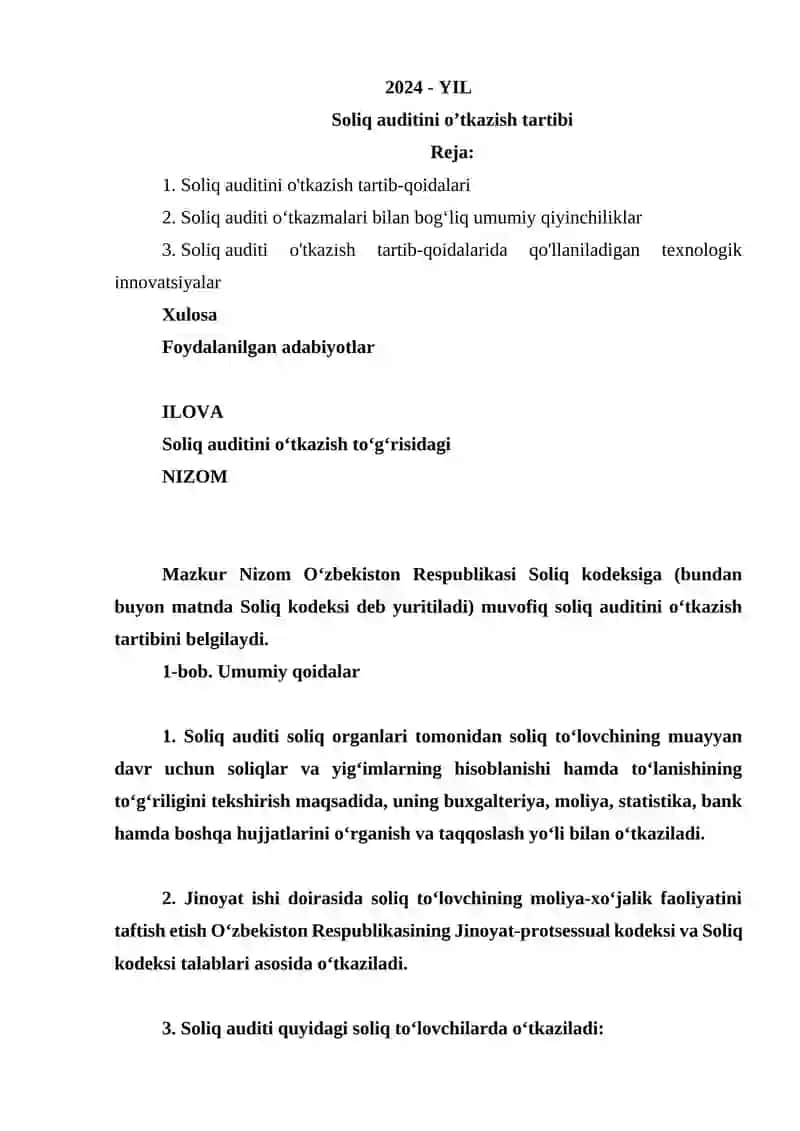 Soliq auditini o‘tkazish tartibi 2
