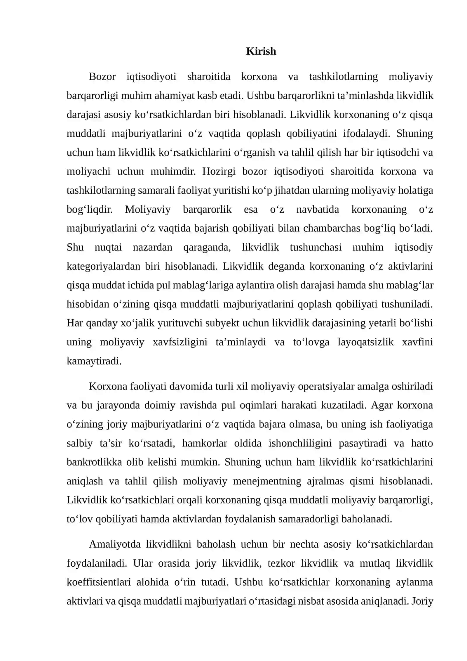 Likvidlik ko‘rsatkichlari va ularning hisoblanishi 2