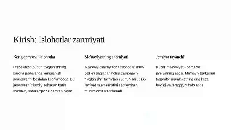 Ma'naviy va ma'rifiy sohalarda islohotlarni amalga oshirish 2