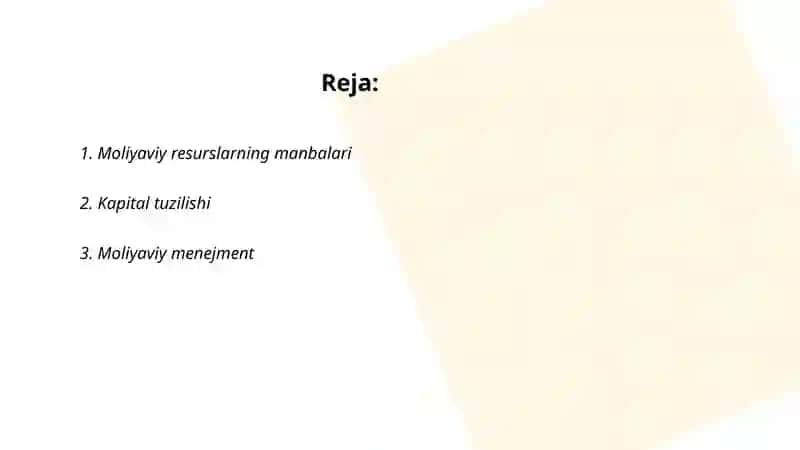 Moliyaviy resurslarning manbalari 2