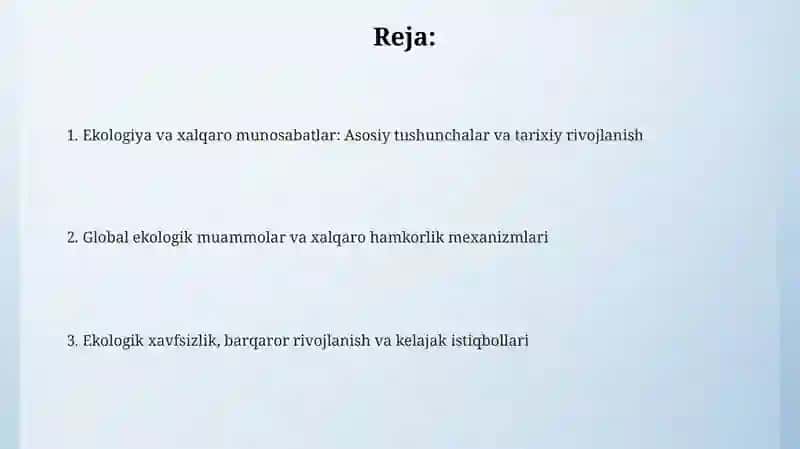 Ekologiya va xalqaro munosabatlar 2