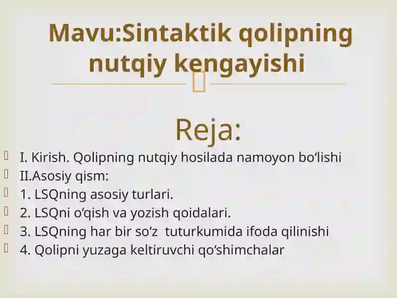 Sintaktik qolipning nutqiy kengayishi 2