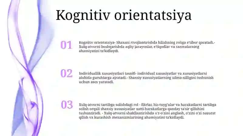 Kognitiv Orientatsiya. Inson Kamolotining Persogenetik Nazariyalari. Individuallik Xususiyatlari Klassifikatsiyasi Va Ularning Shaxs Xulq-Atvori Regulyatsiyasidagi O'Rni 2