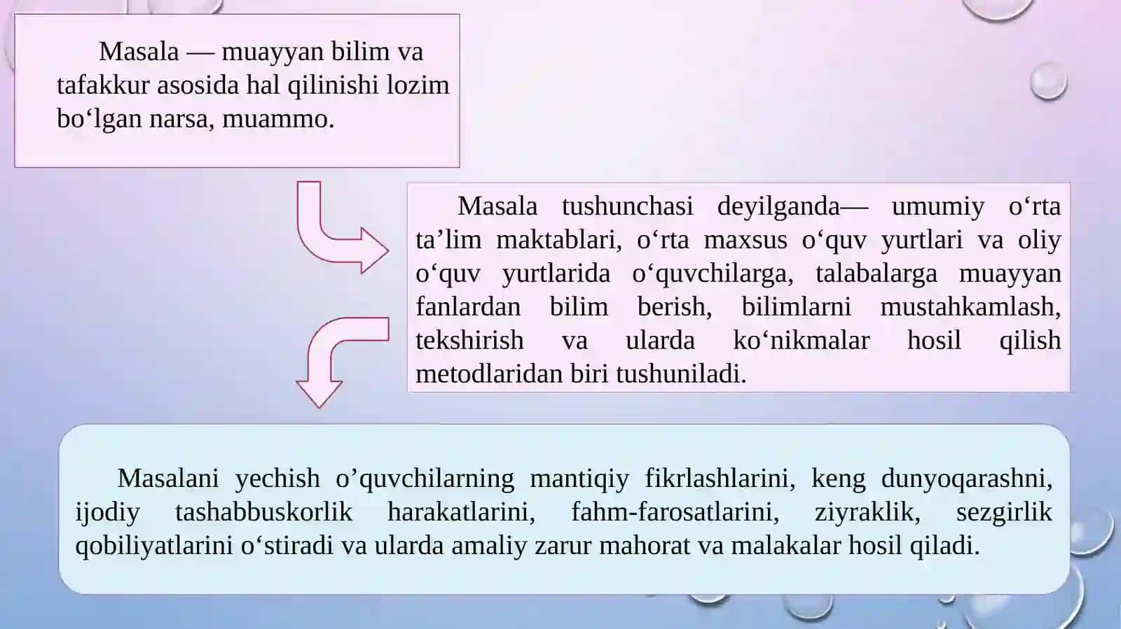 BOSHLANG’ICH SINF MATEMATIKA KURSIDA UCHRAYDIGAN TIPIK MASALALARNING TASNIFI. O’RTA ARIFMETIK SONNI TOPISHGA DOIR MASALALAR. IKKI SONNING YIG’INDISI (YOKI AYIRMASI)GA KO’RA SHU SONLARNI TOPISHGA DOIR MASALALAR 2