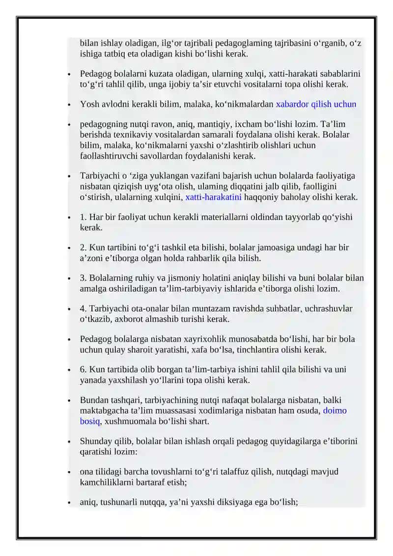 TARBIYACHI NUTQIGA QO’YILADIGAN PEDAGOGIK TALABLAR 2