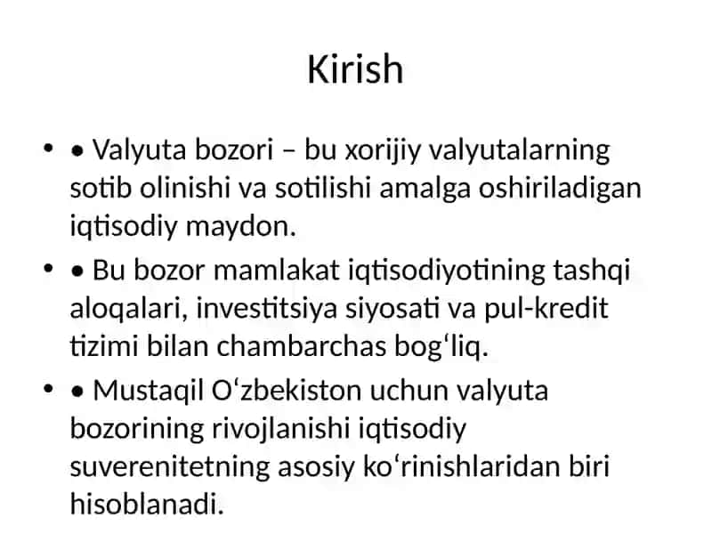O‘zbekiston Respublikasi valyuta bozorining shakllanishi va rivojlanishi 2