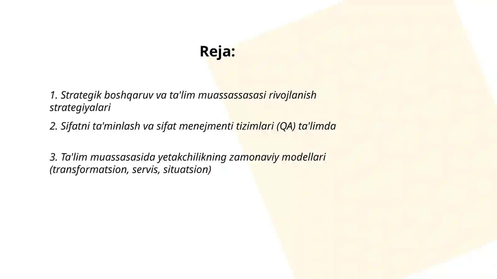 Boshqaruv faoliyatida zamonaviy yondashuvlar. Taʼlim muassasasini boshqarish 2