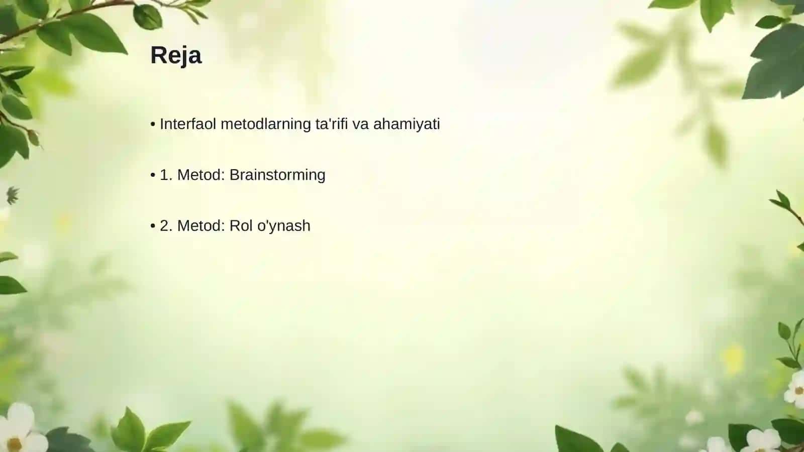 Texnologiya ta'limi nazariyasi va metodikasi fani uchun 10 ta interfaol metodni o'tkazish tartibi bilan yorit 2