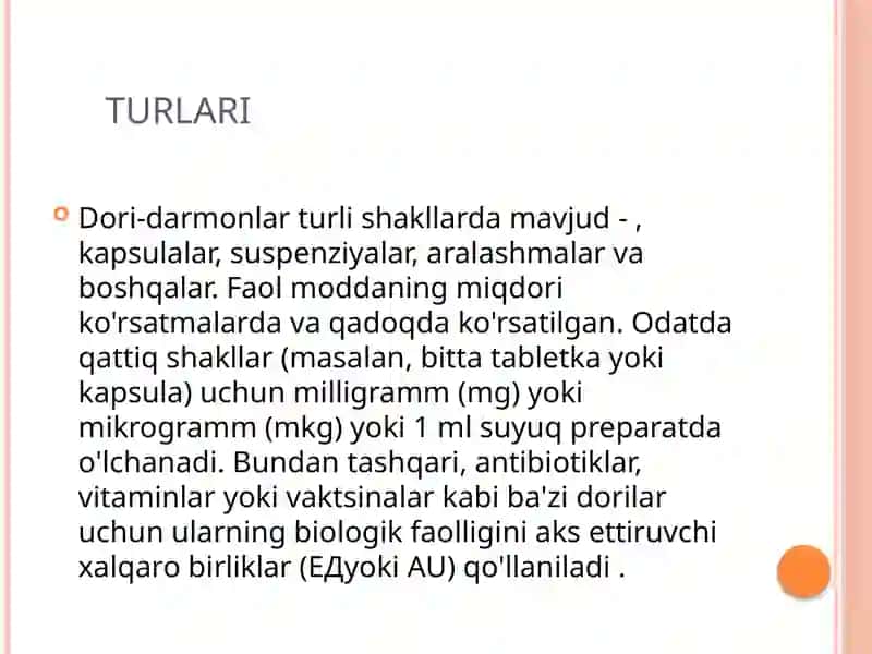 Dori vositalari yuborish dozalarni hisoblash usullari 2