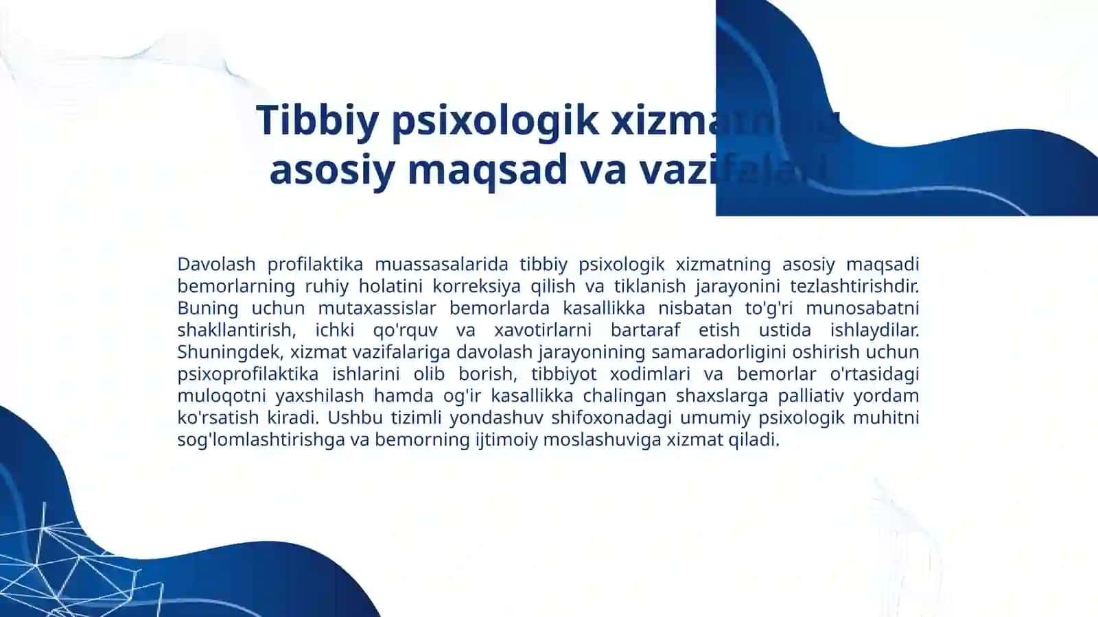 Davolash profilaktika muassasalarida tibbiy psixologik xizmatning mazmuni va mohiyati 2