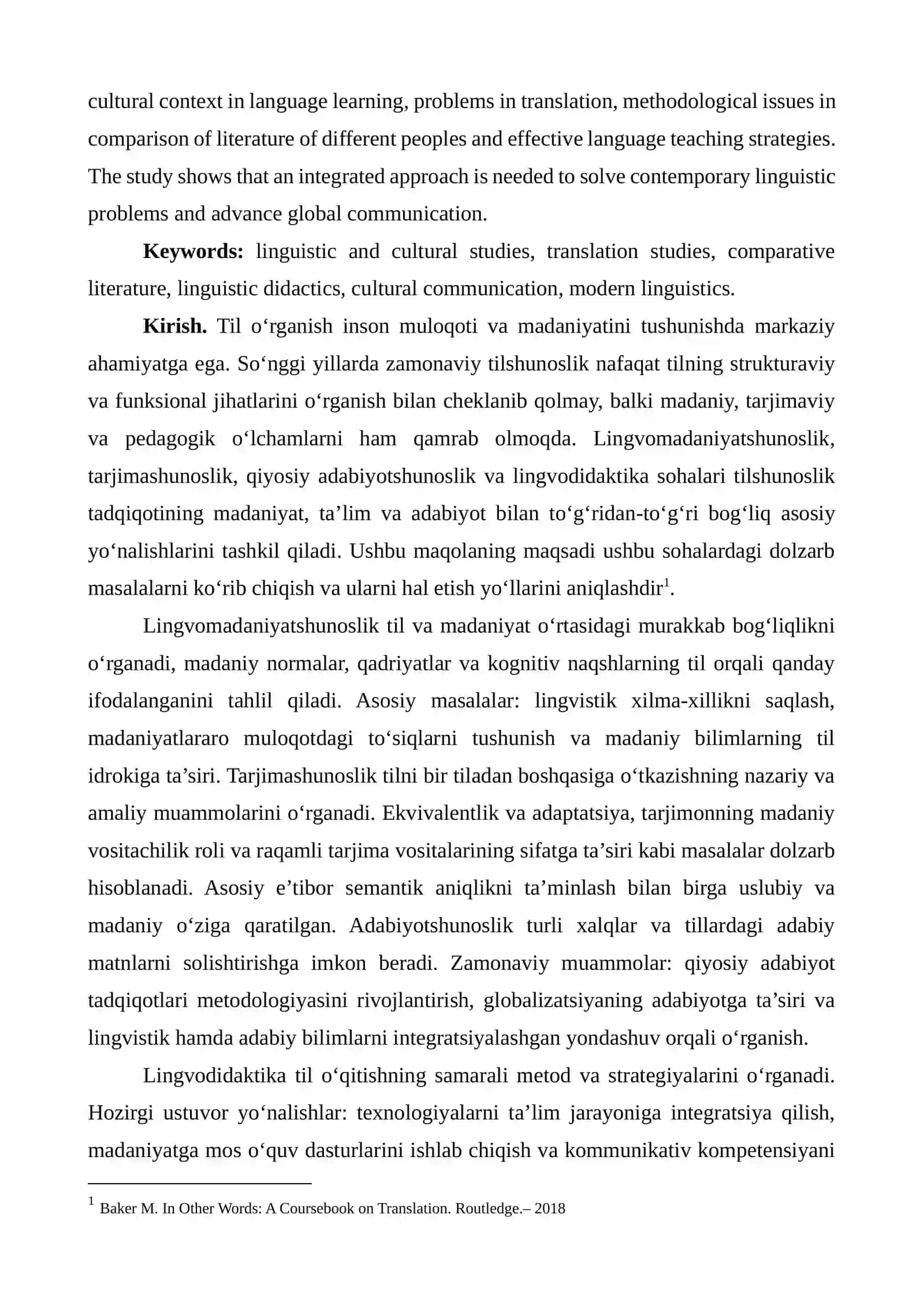 Zamonaviy tilshunoslikning dolzarb masalalari lingvomadaniyatshunoslik, tarjimashunoslik, qiyosiy adabiyotshunoslik va lingvodidaktika 2
