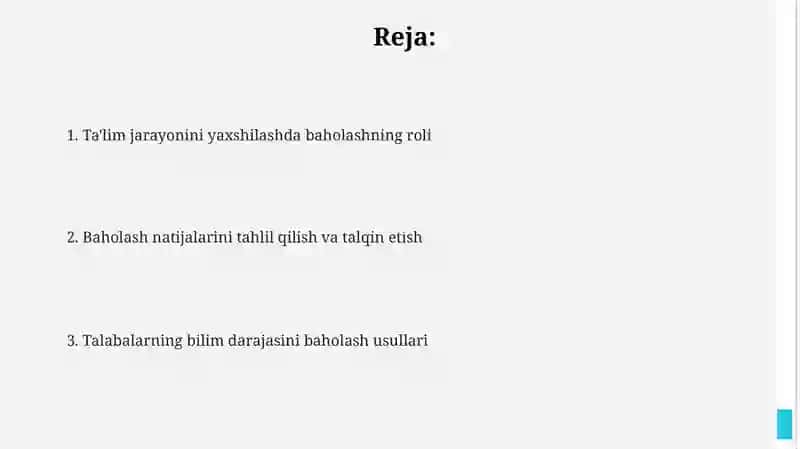 Oʻquvchilar bilimlarini baholash 2