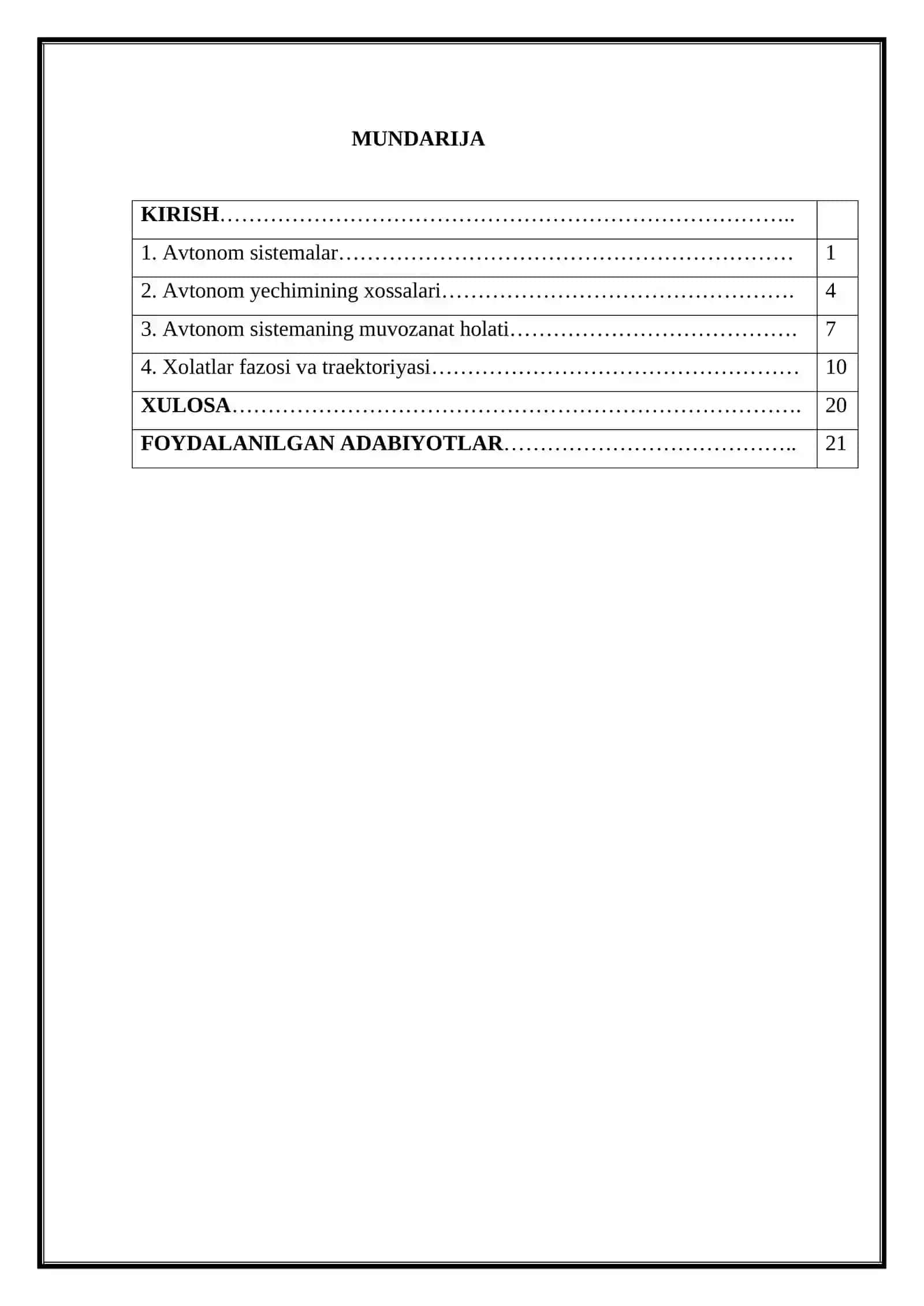 Avtonom sistemalarning holatlar tekisligi 2