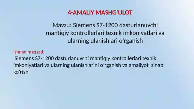 Siemens S7-1200 dasturlanuvchi mantiqiy kontrollerlari 2