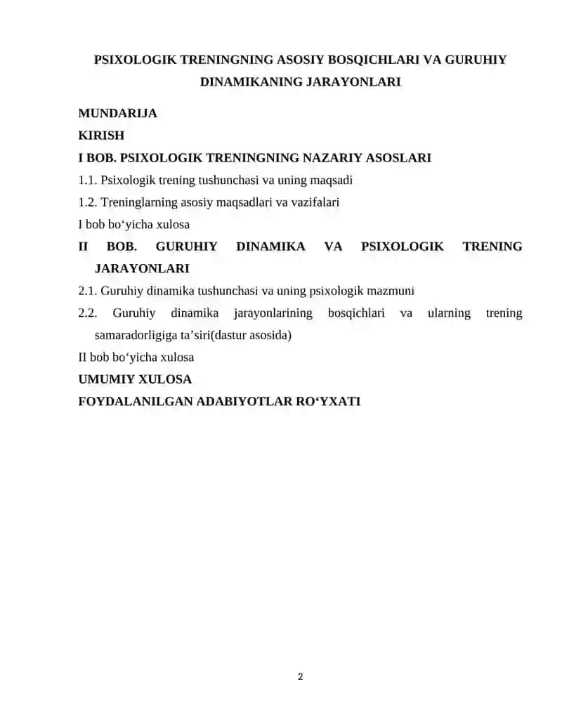 PSIXOLOGIK TRENINGNING ASOSIY BOSQICHLARI VA GURUHIY DINAMIKANING JARAYONLARI 2