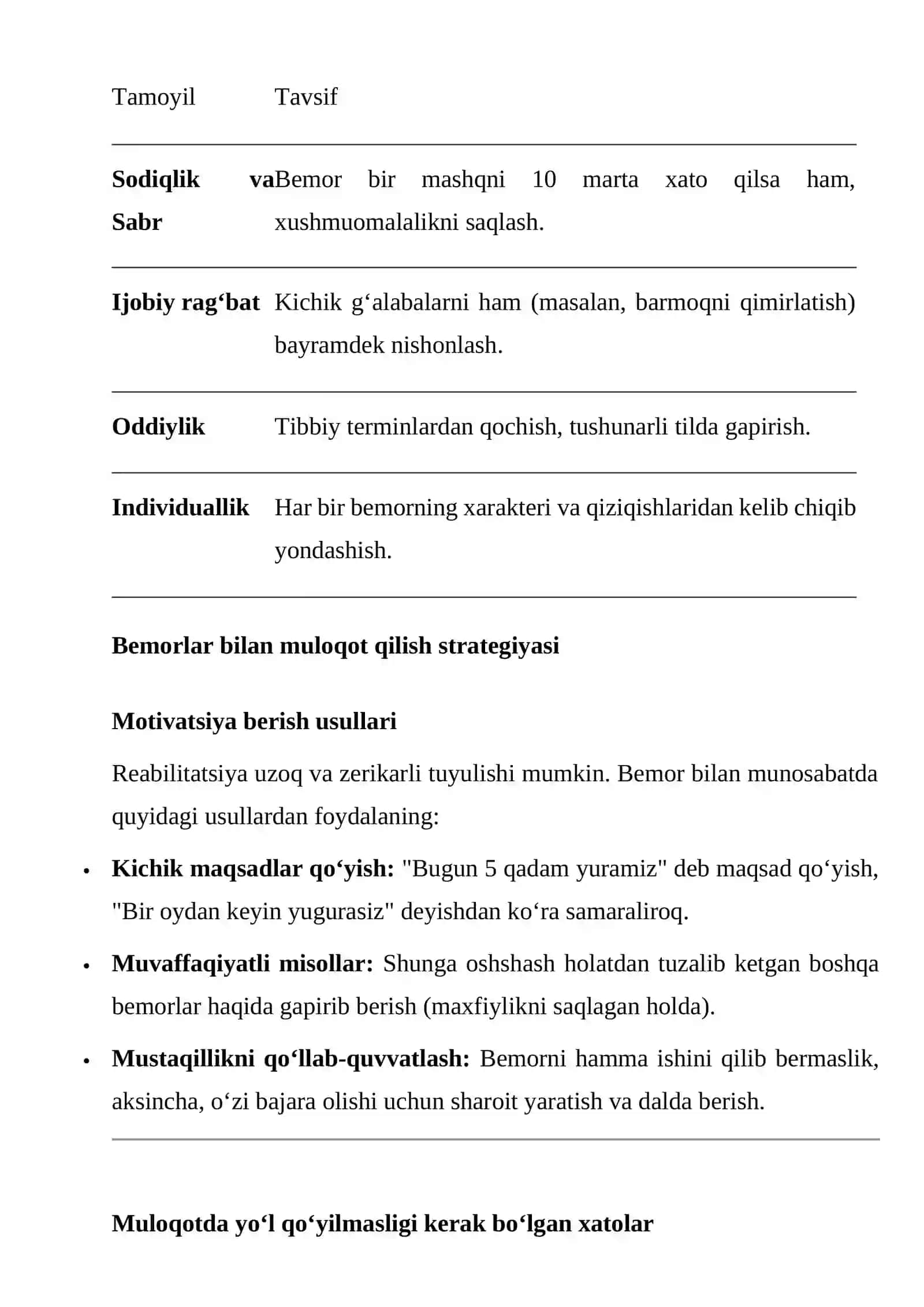 Reabilitatsiya bo‘limidagi bemorlar bilan munosabatda bo‘lish 2